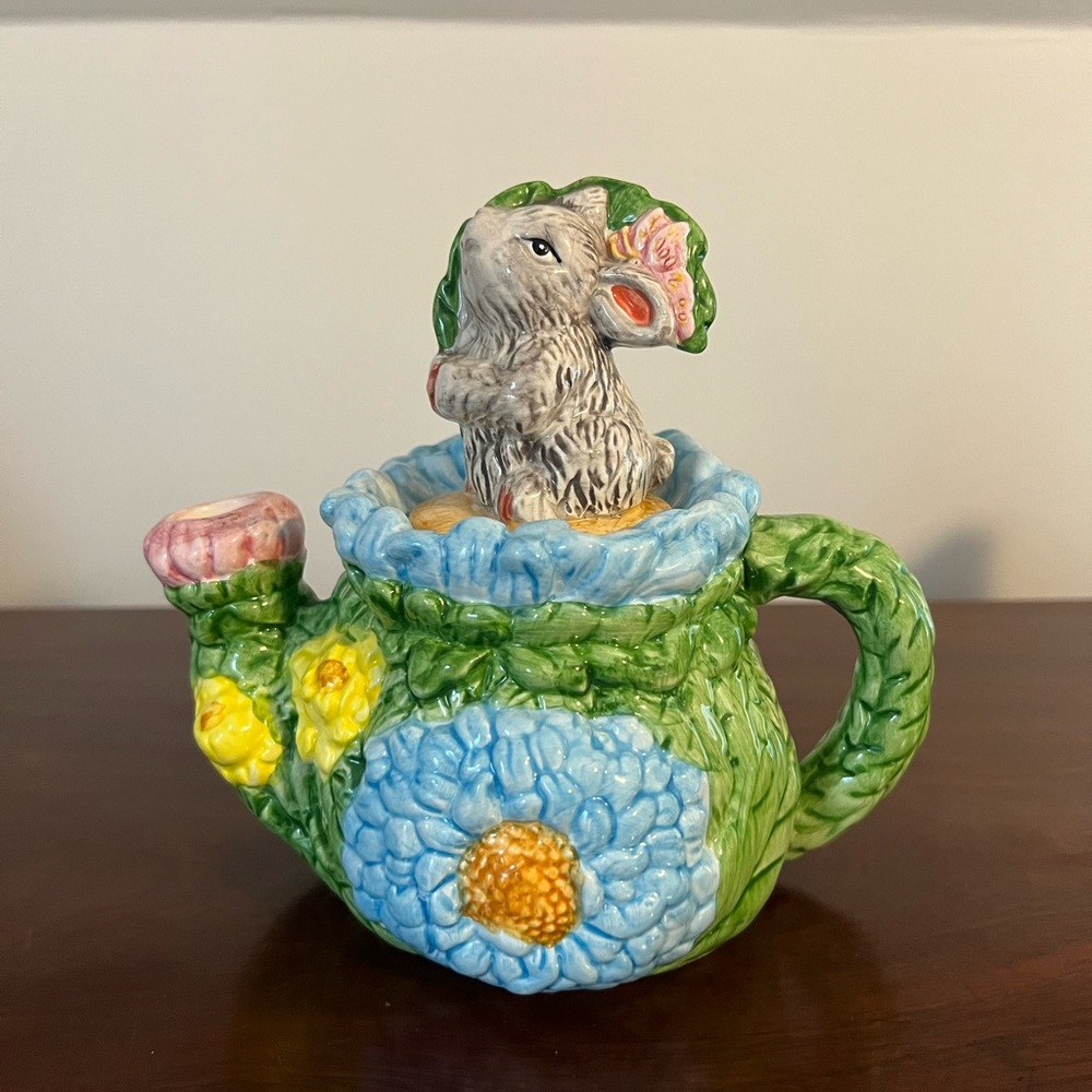 Blue Decorative Rabbit Teapot